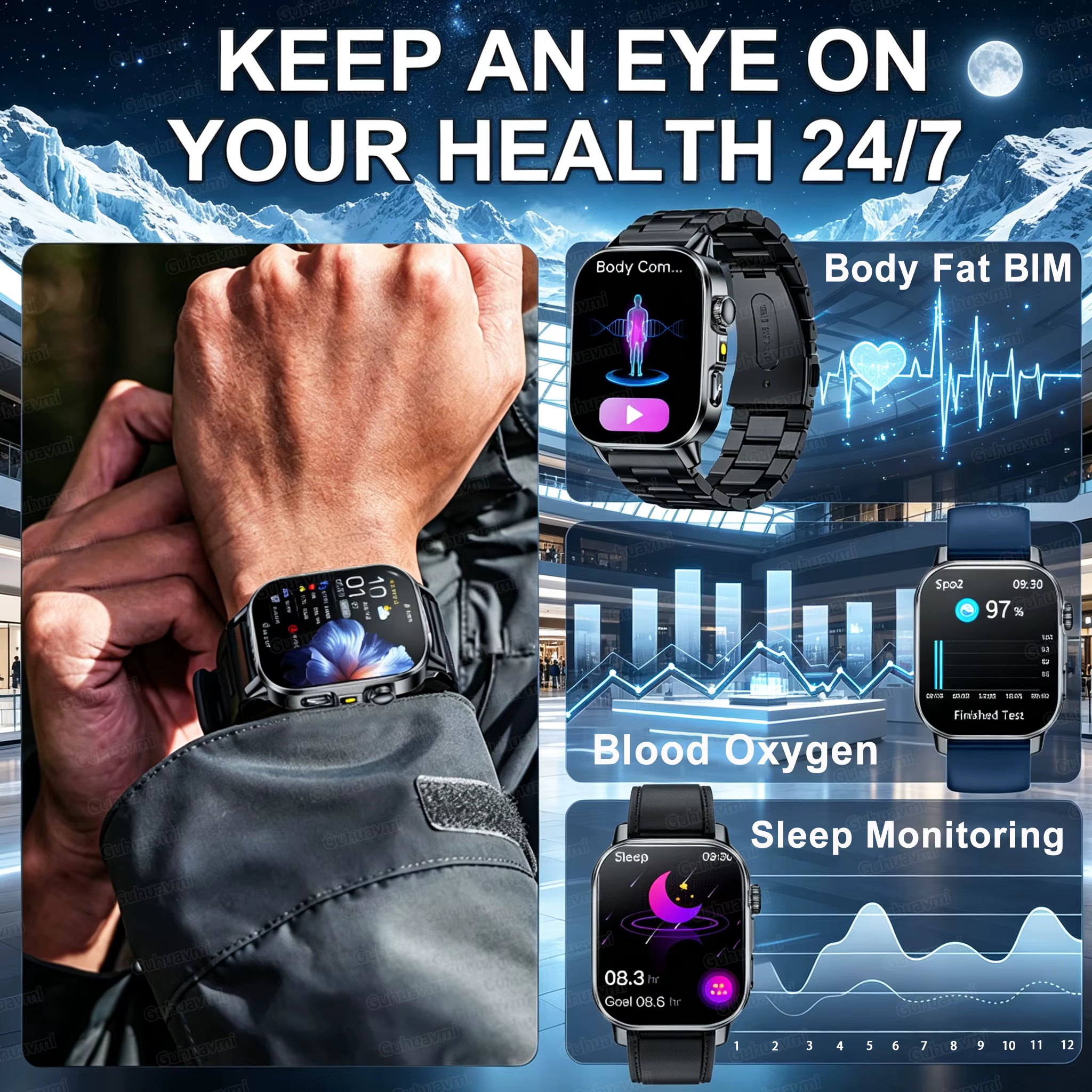 Nouvelle Montre Connectée 2026 pour l'Analyse de la Santé (Acide Urique & Lipides) avec ECG+PPG, App