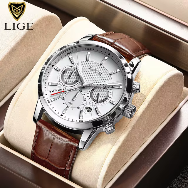 LIGE montre de luxe hommes en cuir Sport montres hommes armée militaire Quartz montre-bracelet chron