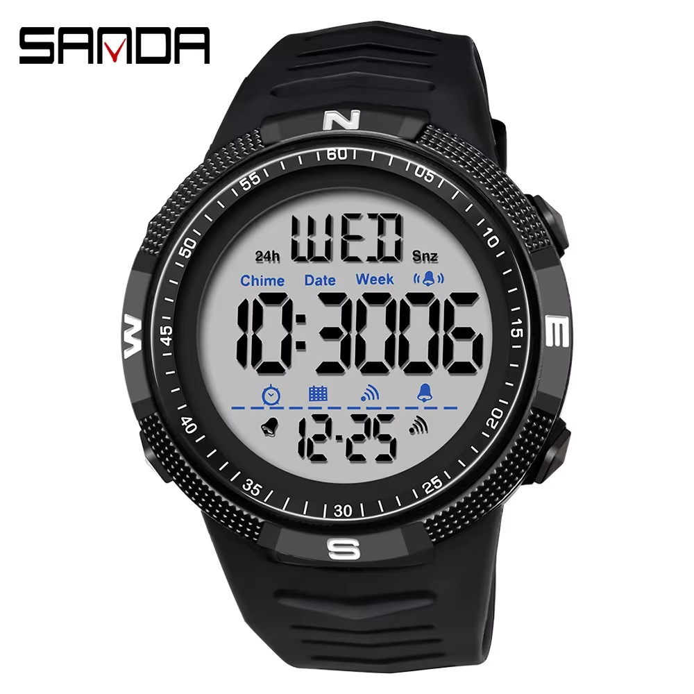 SANDA hommes montres en plein air militaire sport LED montre-bracelet numérique étanche réveil chron