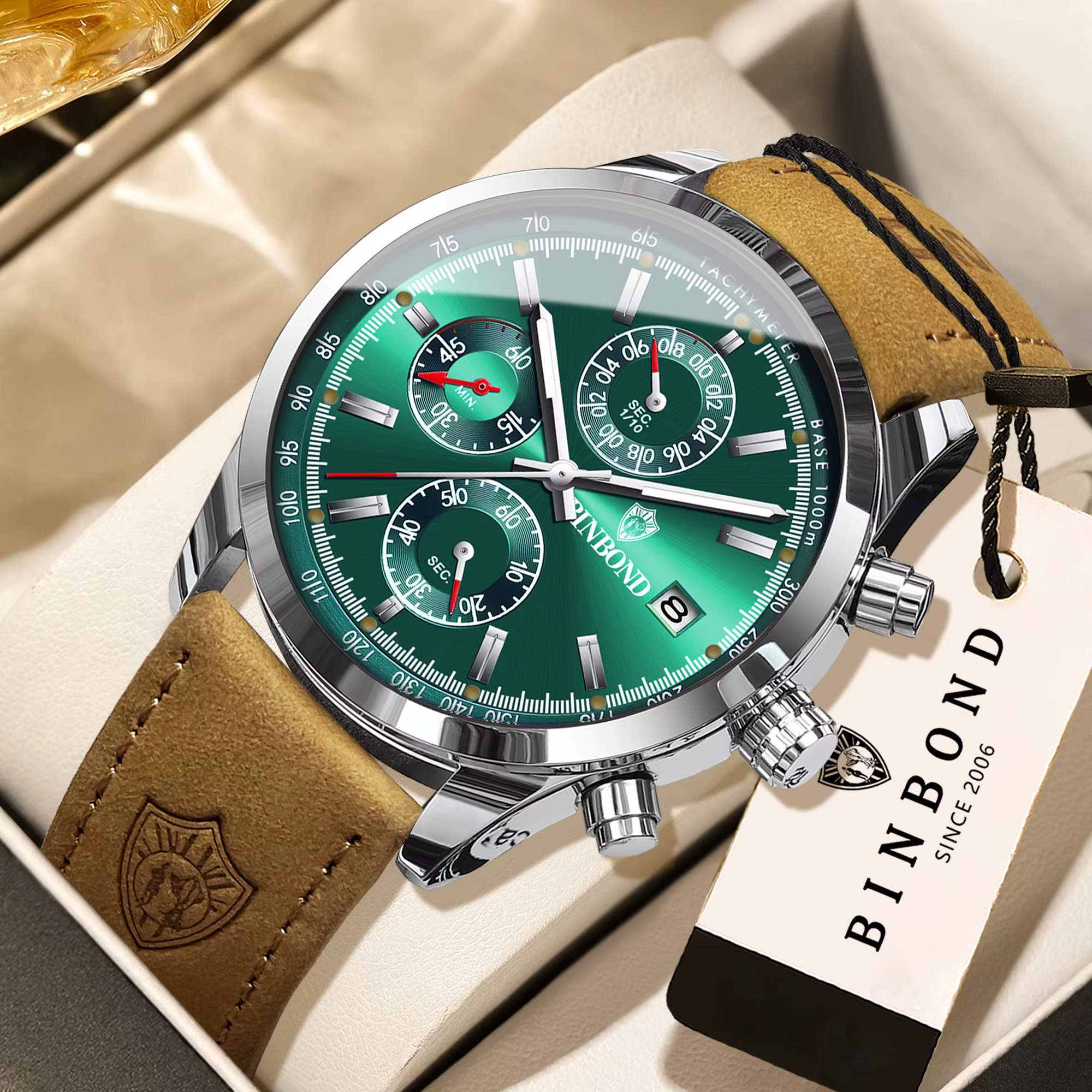 Montre homme BINBOND Luxury, quartz, lumineuse, étanche, chronographe, date automatique, montre de s