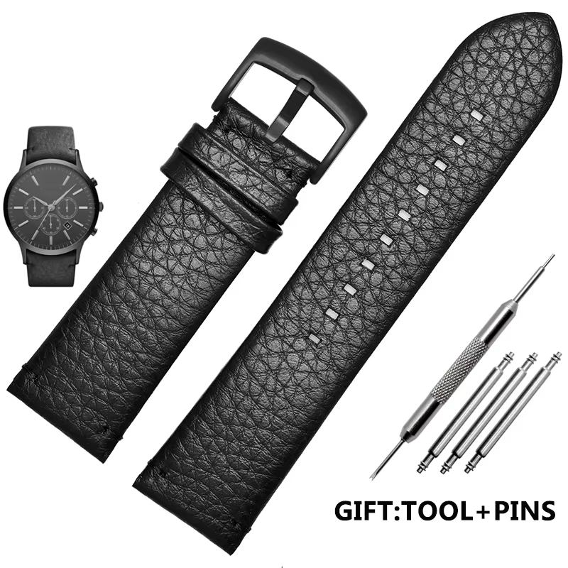 Bracelet de montre en cuir véritable pour homme, couleur marron et noir, pour Armani AR2460/2461/246
