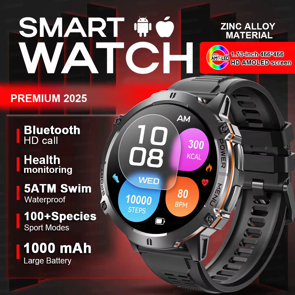 2025 nouveau 100M étanche natation montre intelligente pour hommes 1.73 ''AMOLED écran GPS positionn