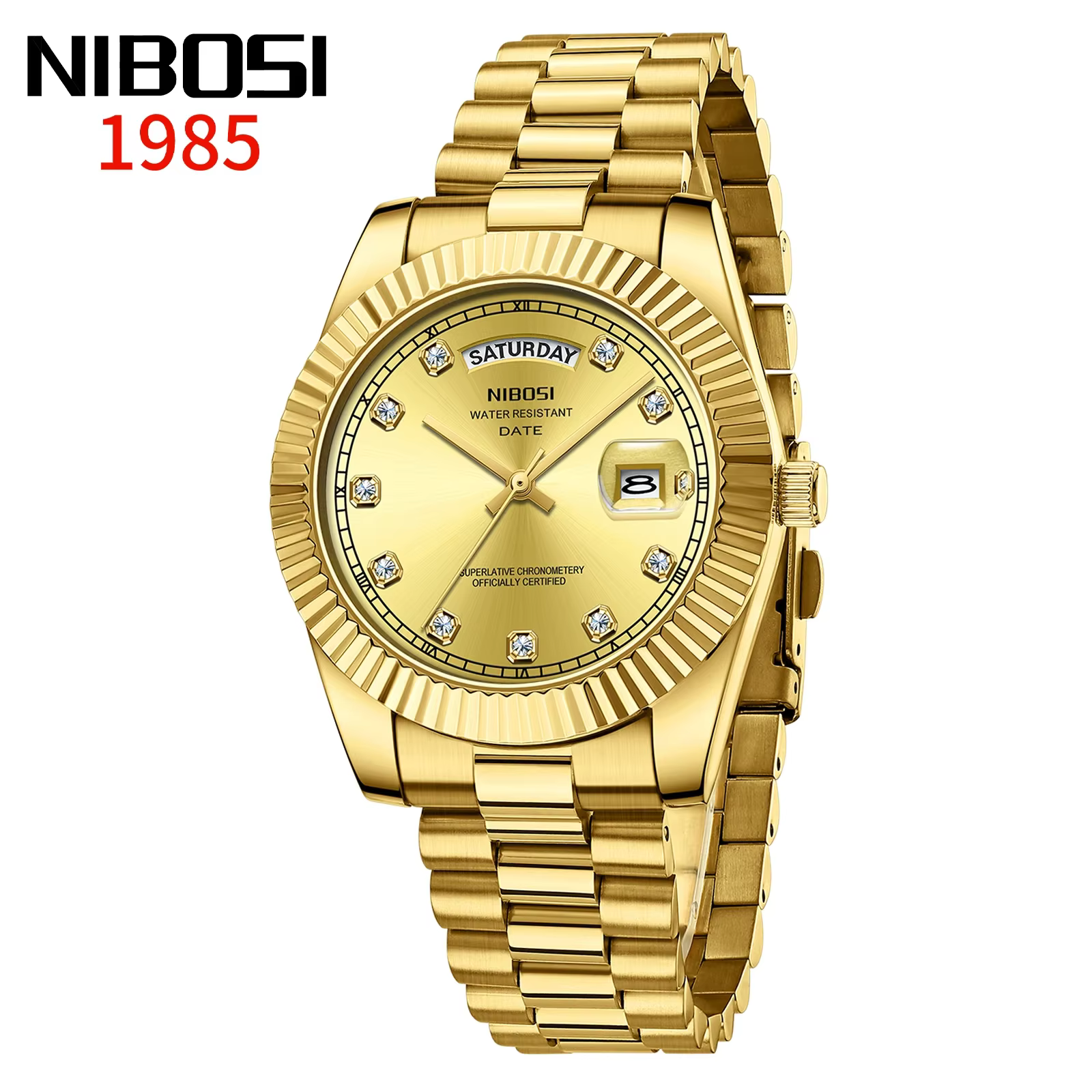 NIBOSI hommes montres haut de gamme de luxe or diamants montre classique hommes Auto semaine Date mo