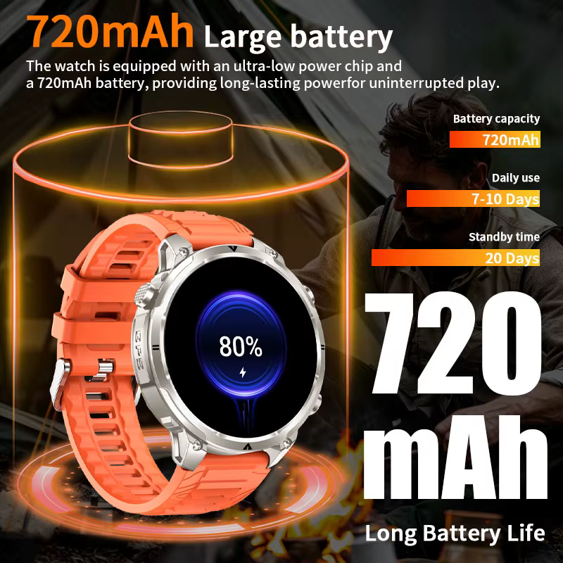 LIGE 2026 nouveau GPS Smartwatch homme 720mAh batterie IP68 étanche Bluetooth appel 1.7 "HD sport la