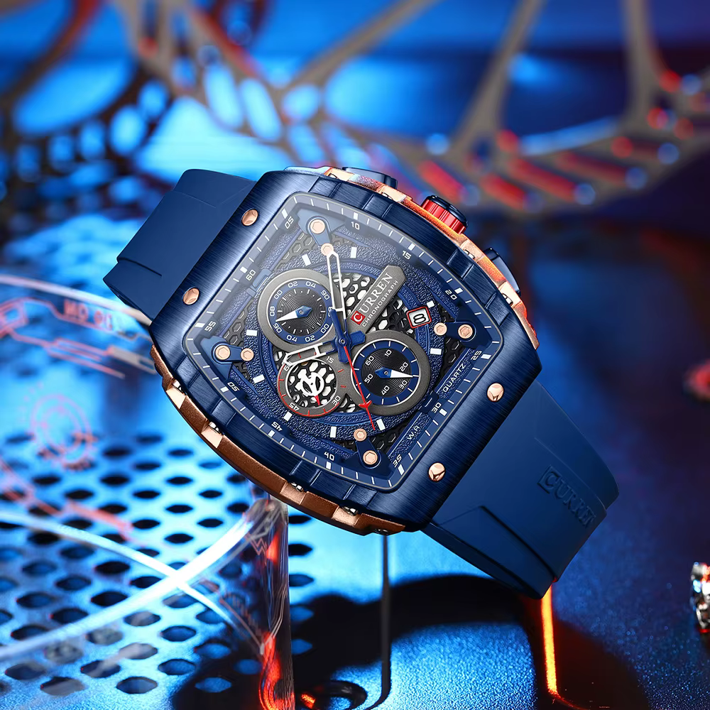 CURREN mode hommes montre marque unique design carré luxe quartz sport bande montres hommes étanche