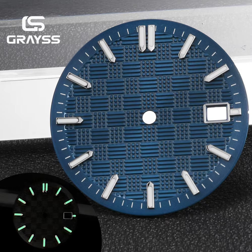 Cadran de montre stérile 31 mm bleu glace/vert/noir, accessoires de montre style ingénieur, motif 3D