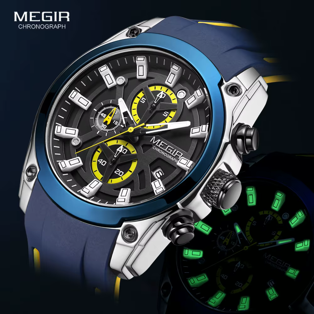 MEGIR hommes montres de Sport militaire hommes étanche mode bleu bracelet en Silicone montre-bracele