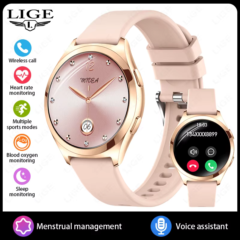 LIGE montre intelligente femmes répondre faire des appels 1.27 pouces Fitness Tracker montre avec ra