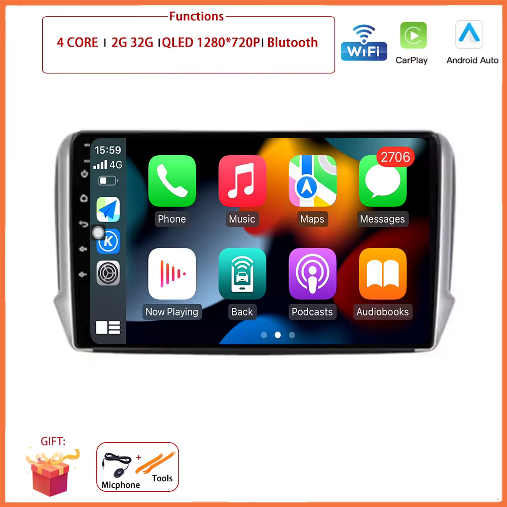 Système multimédia Android 16 pour Peugeot 2008 208 (2012-2018) - Navigation GPS, autoradio, WIFI, 4
