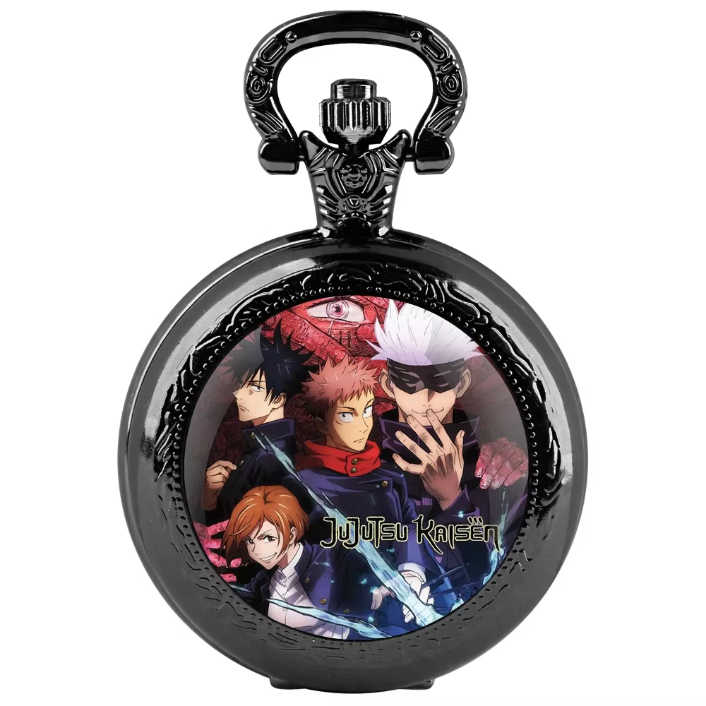 Montre de poche à dôme en verre Jujutsu Kaisen – Noyau à quartz + chaîne durable, cadeau créatif uni