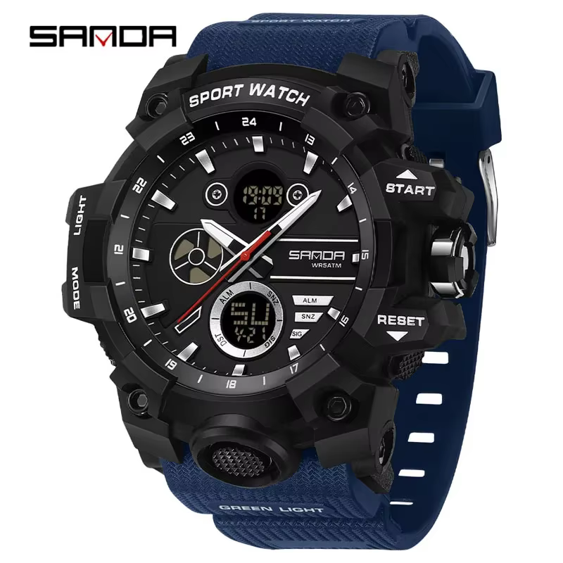 Montre de sport pour homme SANDA, nouvelle mode, double affichage LED lumineux, étanche 5 bars, brac