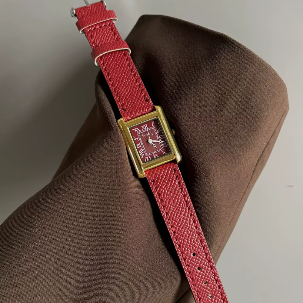 Montre élégante et précise pour femme, bracelet en cuir minimaliste, montre-bracelet rectangulaire d