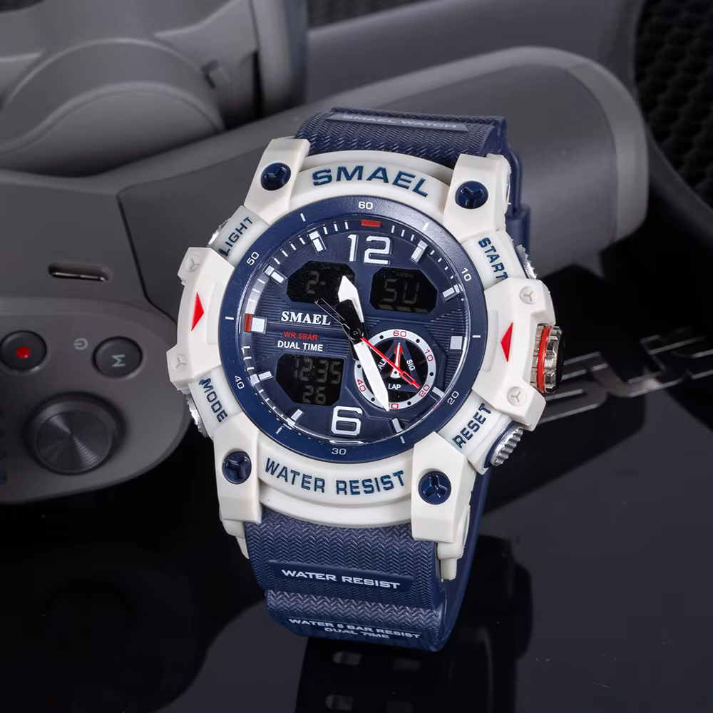 SMAEL-Montre-bracelet de sport militaire pour homme, chronomètre d'alarme, rétroéclairage numérique 