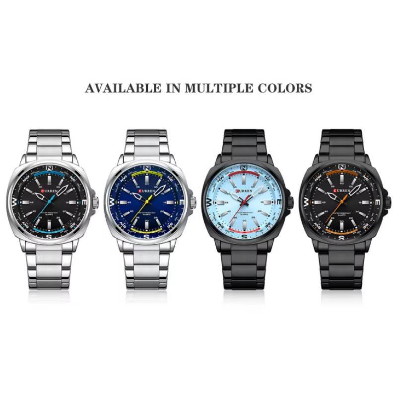 CURREN 8455 montre à Quartz pour hommes grand cadran étanche bracelet en acier inoxydable décontract