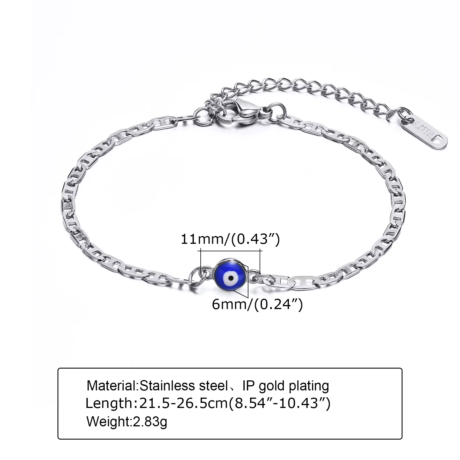 Bracelets de cheville pour hommes, cheville turquie mauvais œil bleu. Bracelet de cheville à maillon