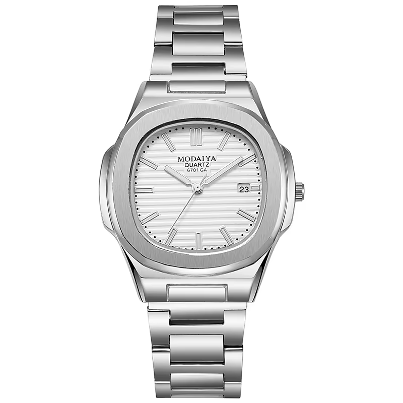 Montre de luxe pour hommes, mode décontractée, grand cadran, argent, acier inoxydable, calendrier, Q