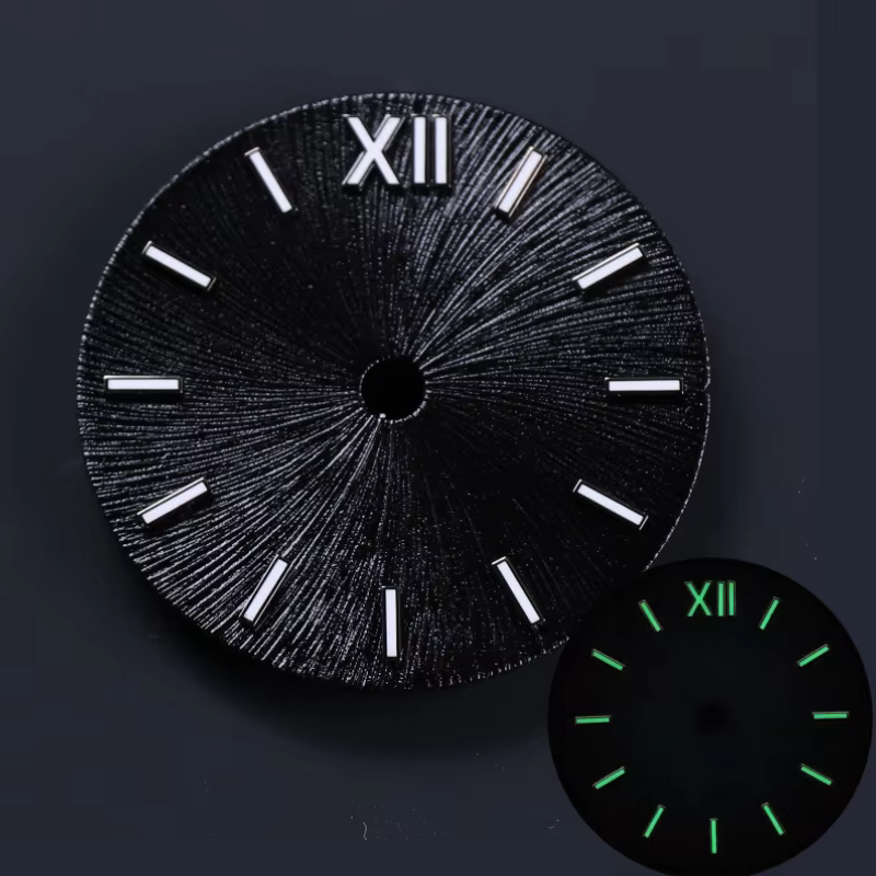 Cadran de montre de style nouveau avec luminescence bleu glace vert, couronnes à 3 et 3,8 heures pou