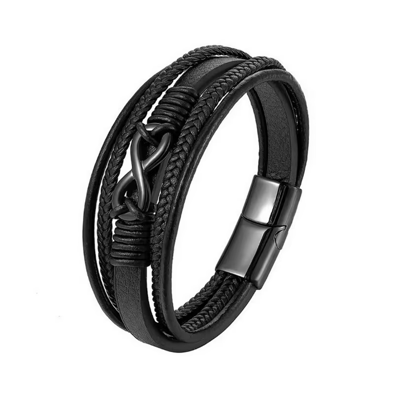 Bracelet en cuir multicouche pour homme, acier inoxydable noir/marron, bijoux unisexe pour couple, c