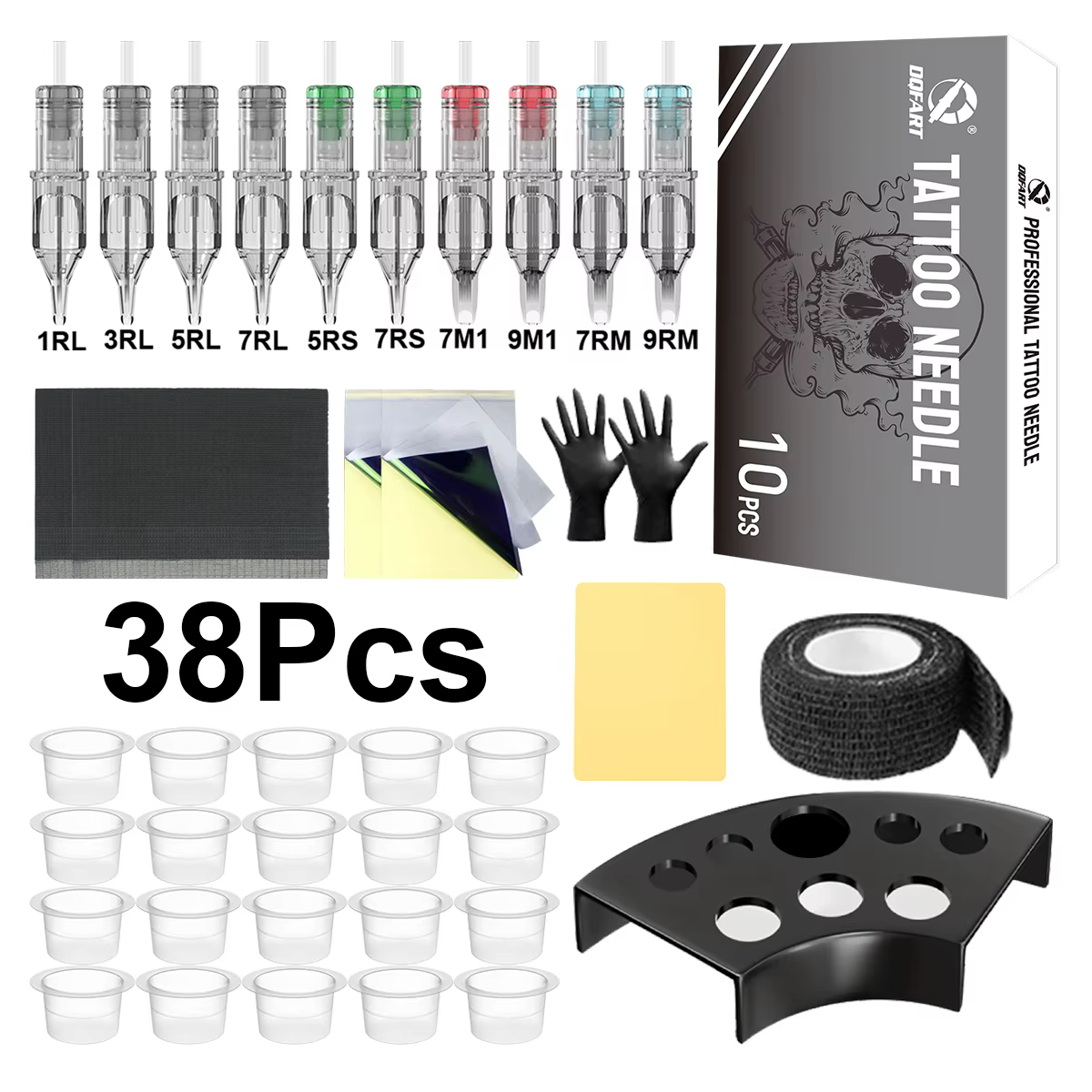 DQFART ensemble d'accessoires de tatouage Kit de tatouage avec 10 aiguilles de tatouage 20 pièces ta