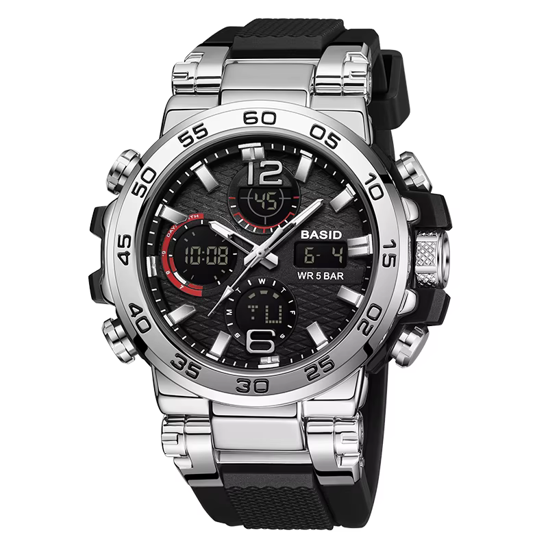 BASID-Montres de sport étanches pour hommes, montre électronique, montres-bracelets militaires multi