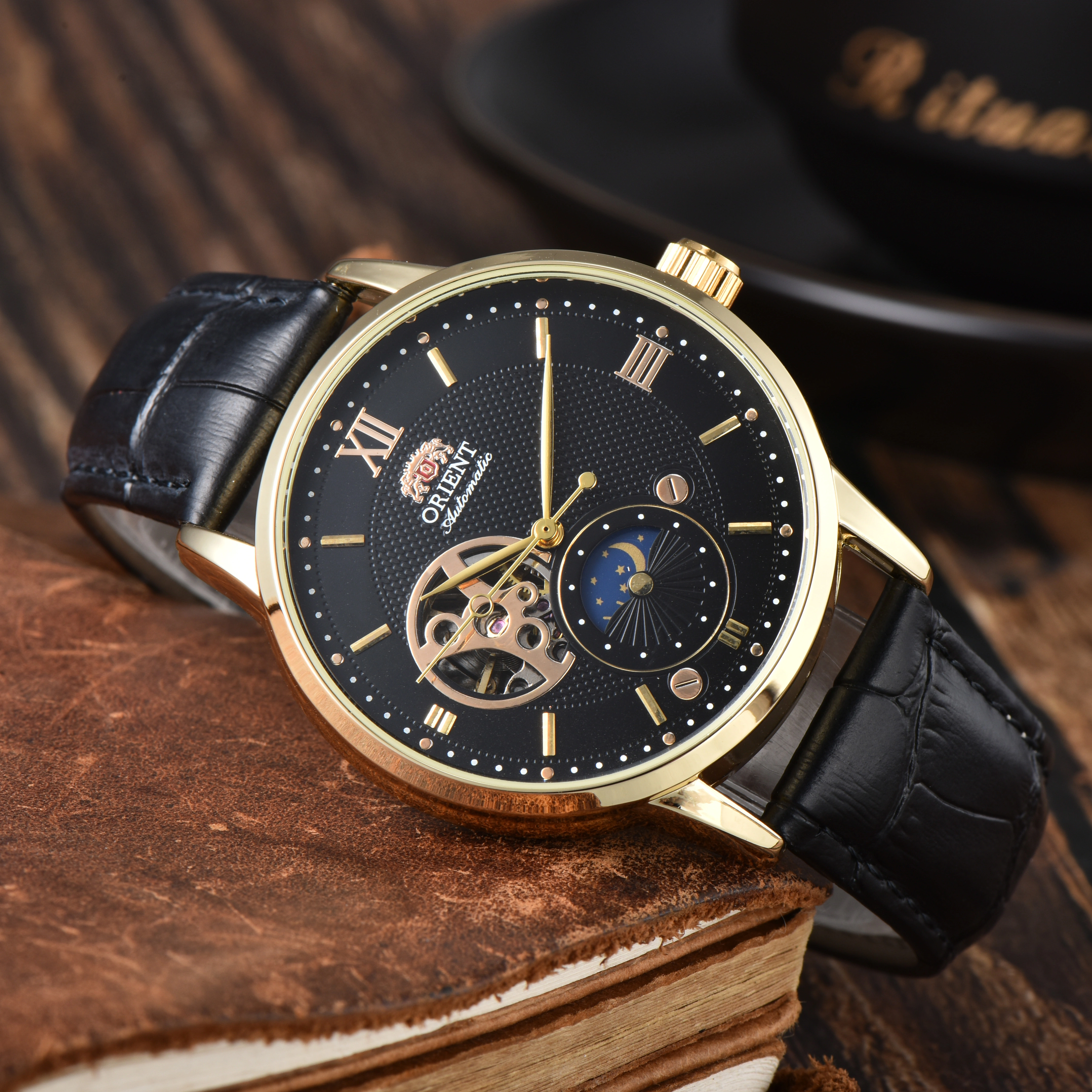 DFDG Orient Sport Montre mécanique automatique unisexe Soleil, Lune, Étoiles, Heure mondiale Étanche