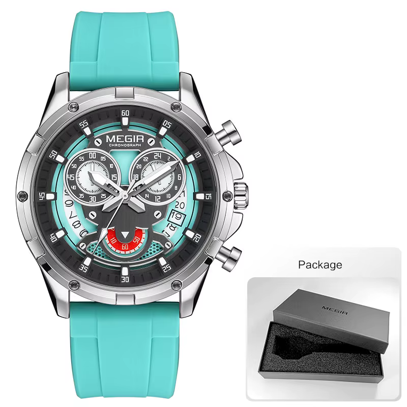 MEGIR montre à Quartz pour hommes avec bracelet en Silicone blanc aiguilles lumineuses mode Sport ch