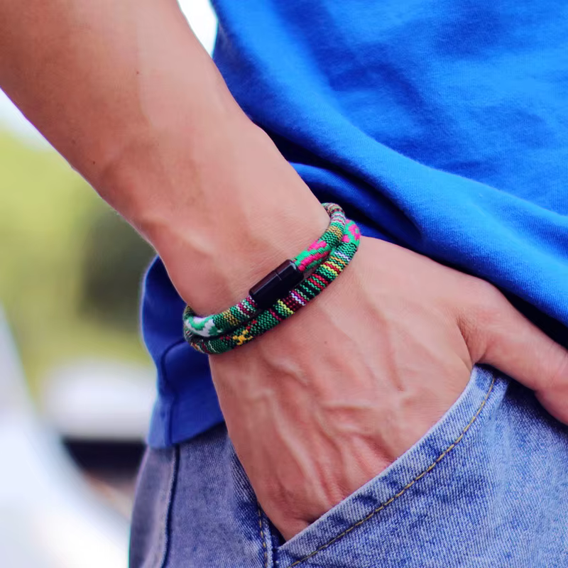 Nouveau chez les hommes bohême corde Bracelet attirer magnétique Bracelet aventure survie Braslet Pu