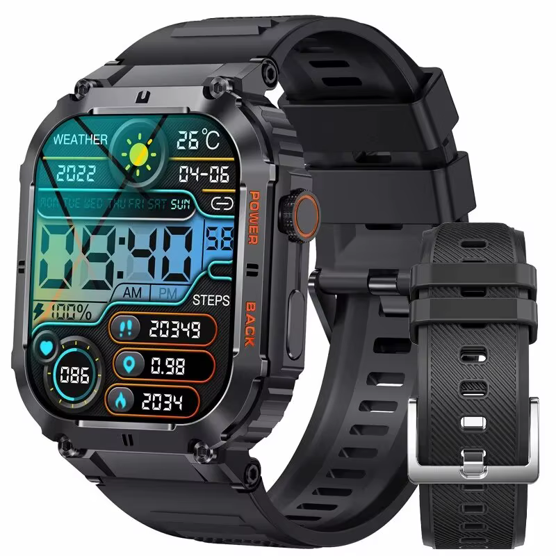 LIGE-Montre intelligente de fitness étanche pour homme, sports de plein air, écran 1.96 ", appels Bl
