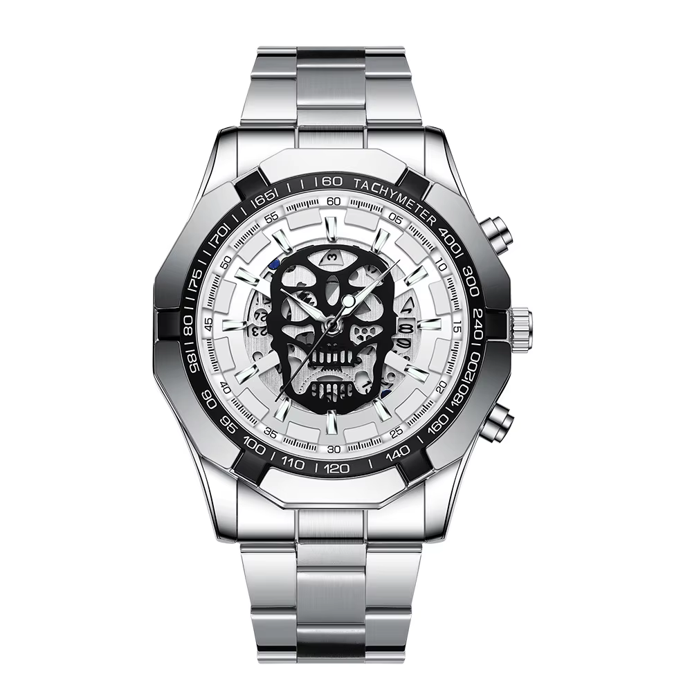 Montre-bracelet en acier inoxydable pour homme, haute qualité, tête de mort Shoe, creux, étanche, ho