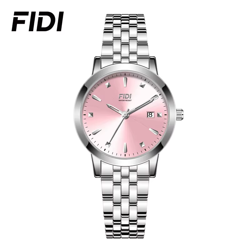 Montre à quartz élégante pour femmes FIDI, bracelet en métal argenté, étanche, fonction date, montre