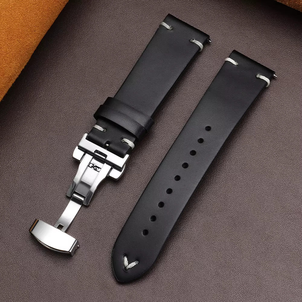 Bracelet de montre vintage en cuir de vachette huilé pour Seiko, hommes et femmes, avec boucle papil