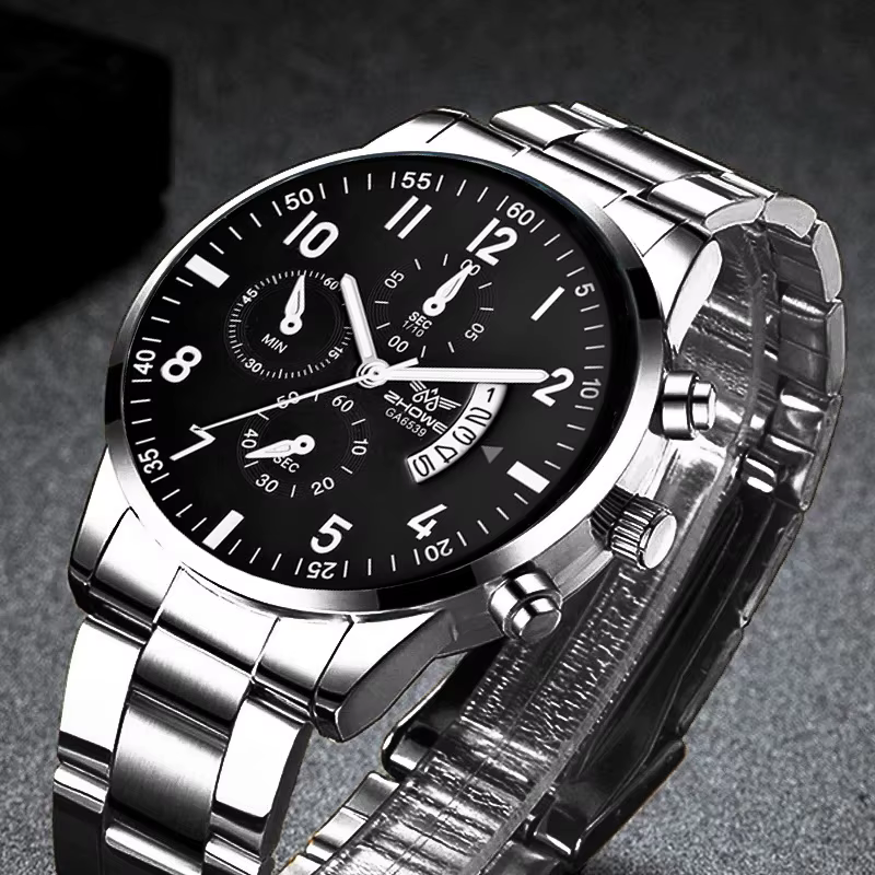 Montre de luxe pour hommes, 1 pièce, mode calendrier d'affaires, ceinture en acier, cadeau de noël, 