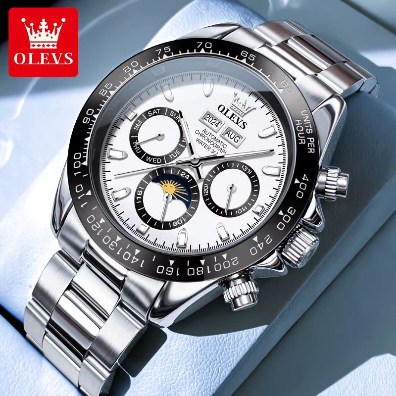 OLEVS-Montre-bracelet de sport mécanique étanche pour homme, chronographe multifonctionnel, marque d