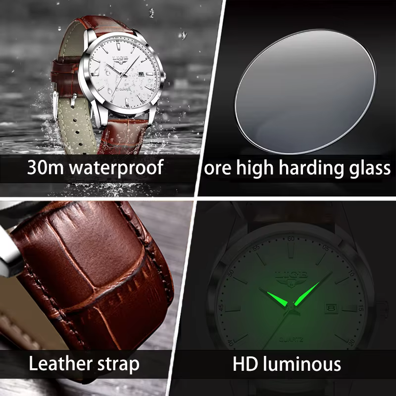 LIGE homme montre mode bracelet en cuir hommes montres militaire Sport étanche calendrier Quartz mon