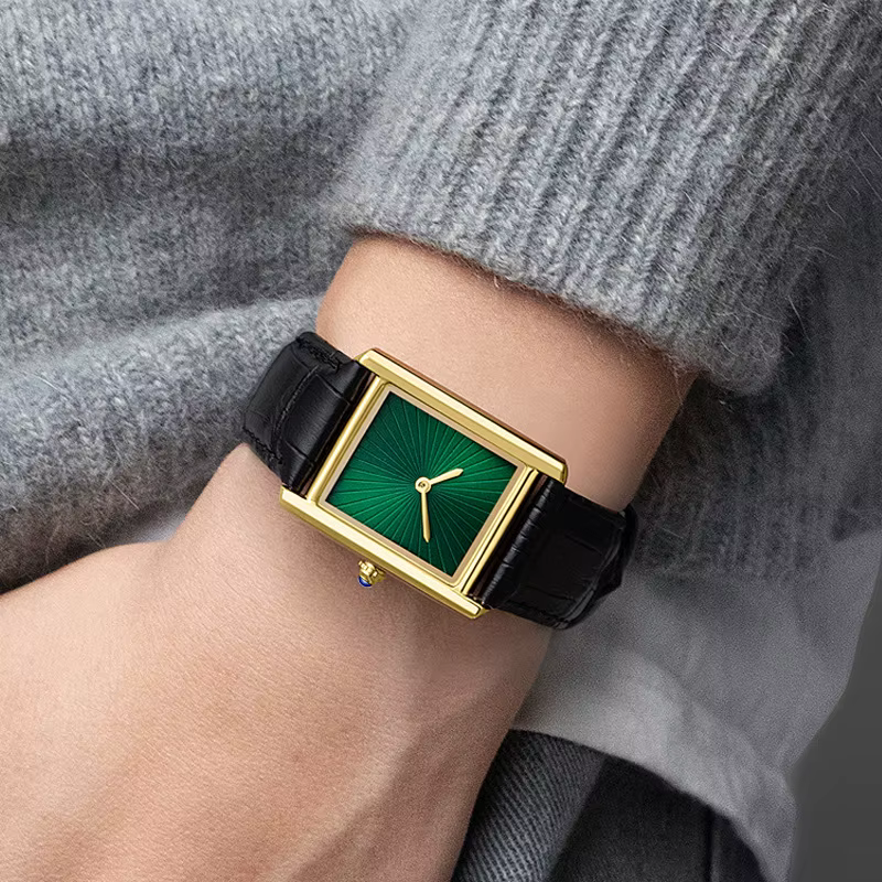 Nouvelle montre carrée classique pour hommes femmes conception Simple à deux mains bracelet en cuir 