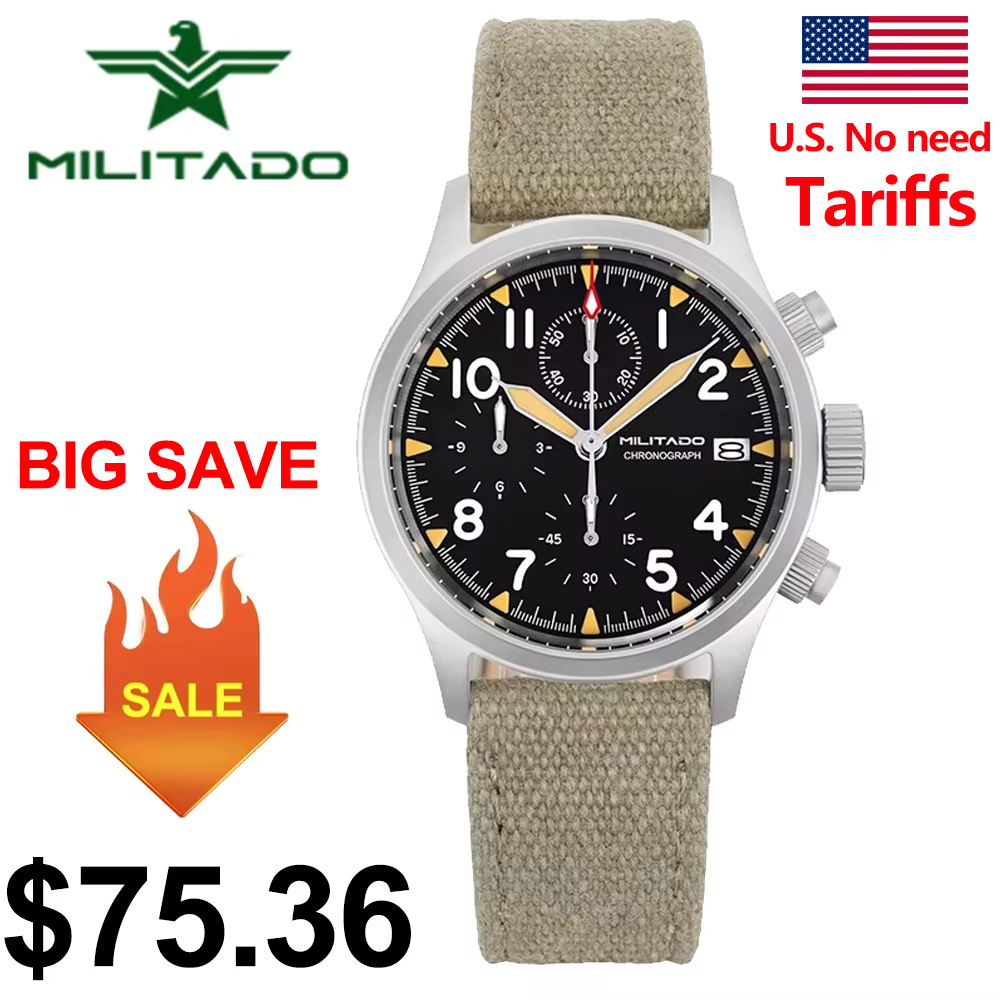 Militado ML1868KF rétro VK67 montre chronographe à Quartz boîtier en acier inoxydable 3 cadran étanc