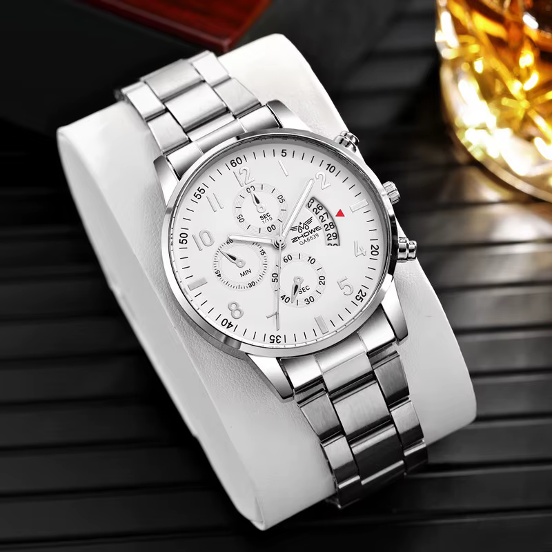 Montre de luxe pour hommes, 1 pièce, mode calendrier d'affaires, ceinture en acier, cadeau de noël,