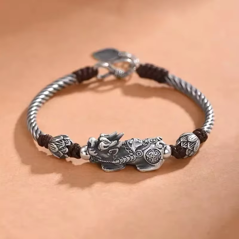 Bracelet tressé en argent 925 pour hommes et femmes, style ethnique, bête divine, bijoux Pixiu, clas