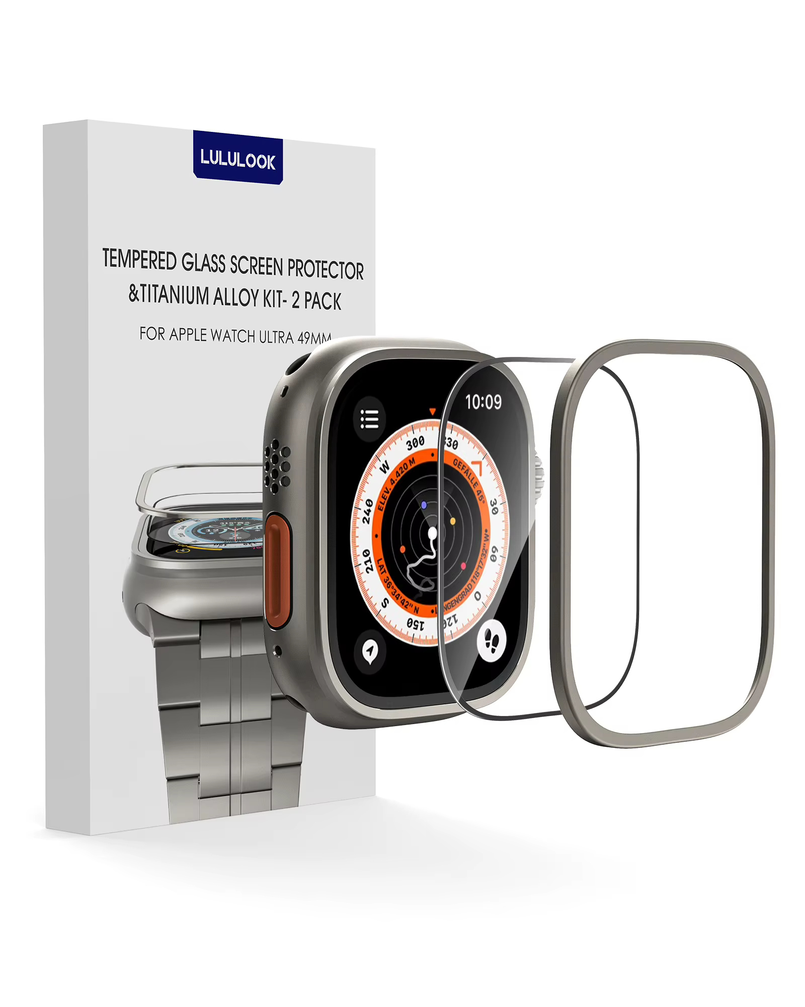 LULULOOK-Protecteur d'écran pour Apple Watch Ultra, verre 9H Guatemala et alliage de titane séparé,