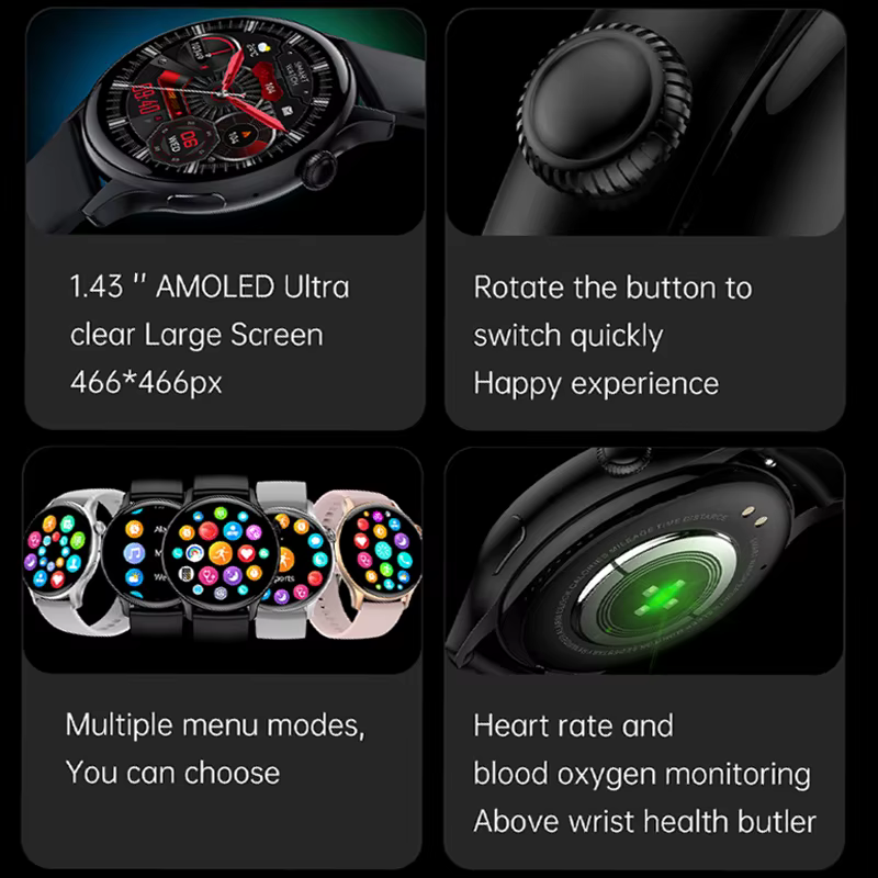 Montre connectée AMOLED pour femmes, écran toujours afficher l'heure, traqueur de santé HD 466x466, 