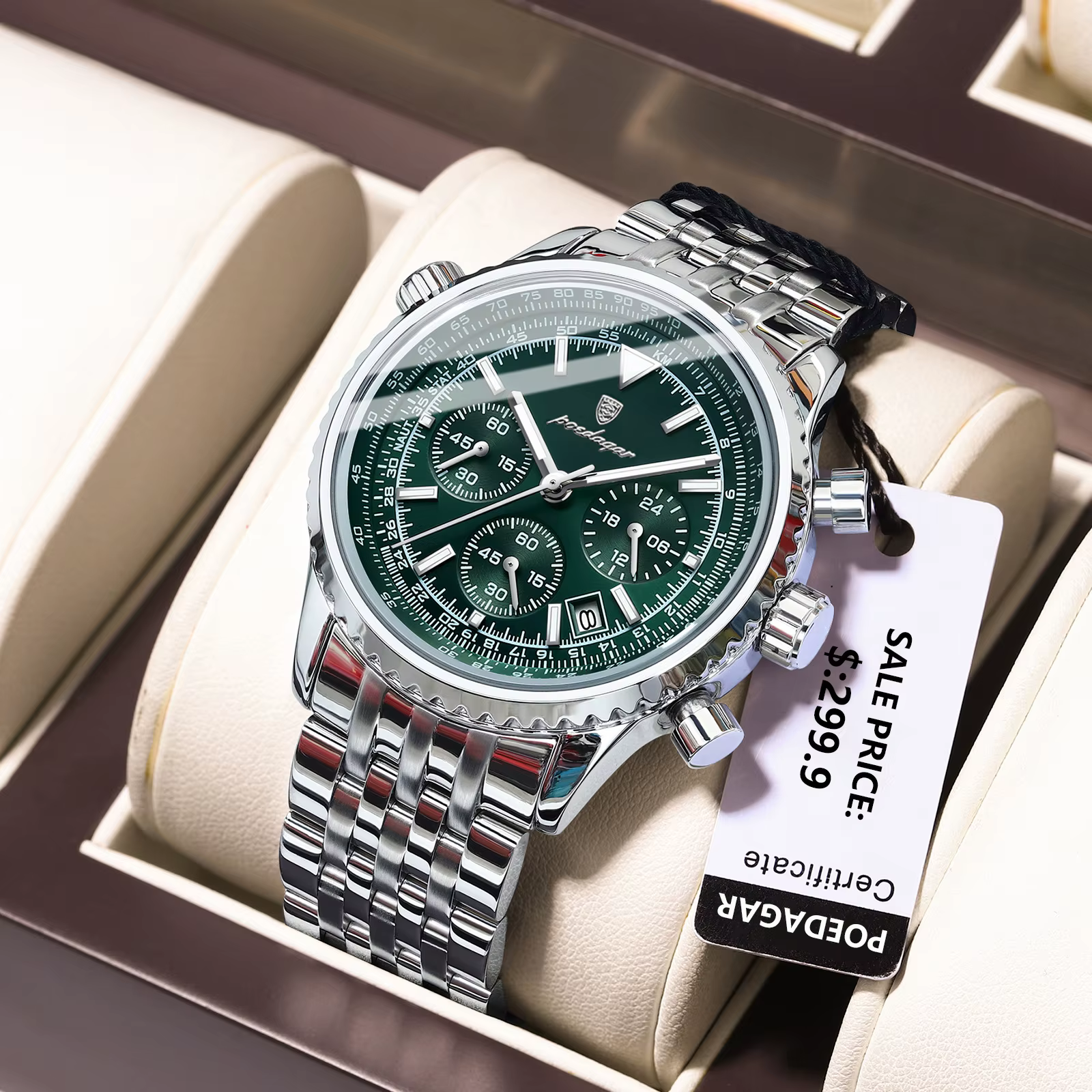 POEDAGAR montres de luxe pour hommes Date chronographe en acier inoxydable homme montre étanche lumi