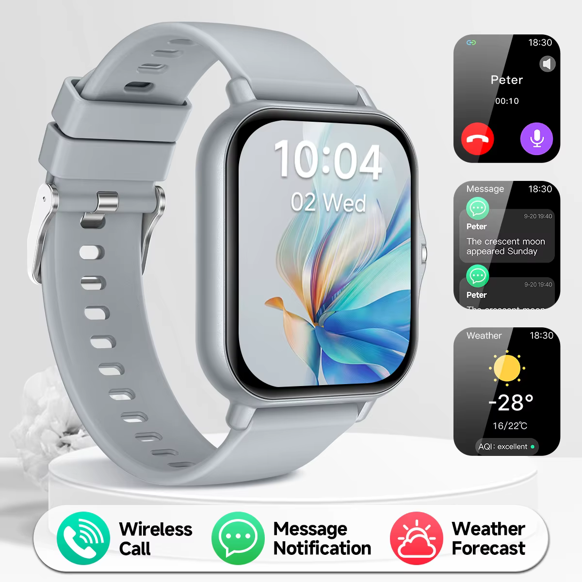 Nouvelle montre intelligente avec écran tactile de 1,83 pouce, assistant vocal, contrôle de la camér