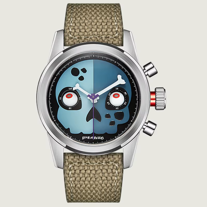 MERKUR-Montre Mécanique à Remontage Manuel pour Homme, Crâne, Saphir, Chronographe, Vintage, Origina