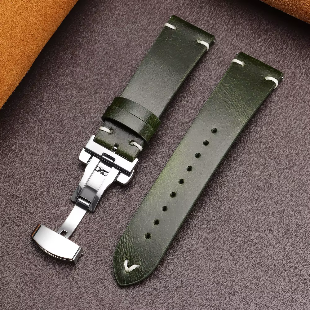 18mm20mm 22mm Bracelet pour Seiko Vintage huile cire cuir Bracelet de montre papillon boucle couture