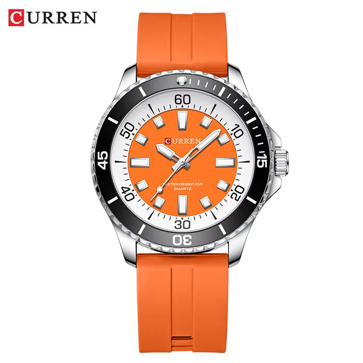 CURREN 8448 montre classique en Silicone affaires étanche hommes étudiants horloge lumineuse ronde Q