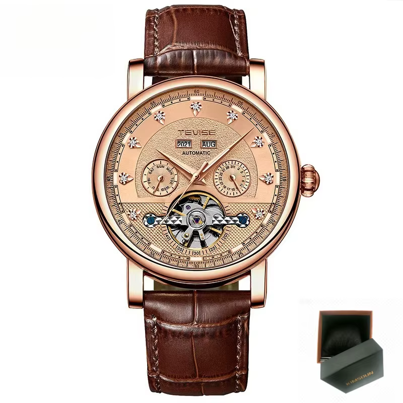 Montre mécanique automatique élégante avec calendrier lumineux pour hommes, idéale pour les voyages 