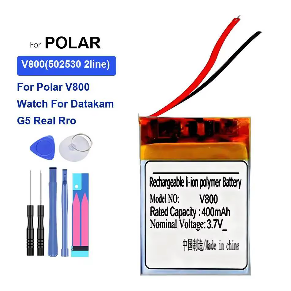 Batterie de montre de sport pour Polar V800 Datakam G5 Real Rro 400Mah 502530, 2 lignes, haute Perfo
