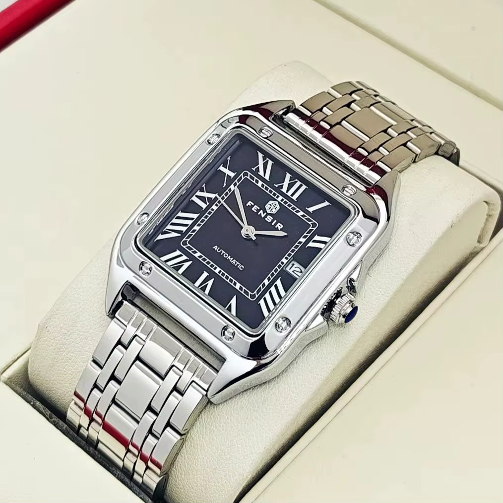 Montre carrée de luxe pour homme, affichage du calendrier, bracelet en acier inoxydable, montre carr