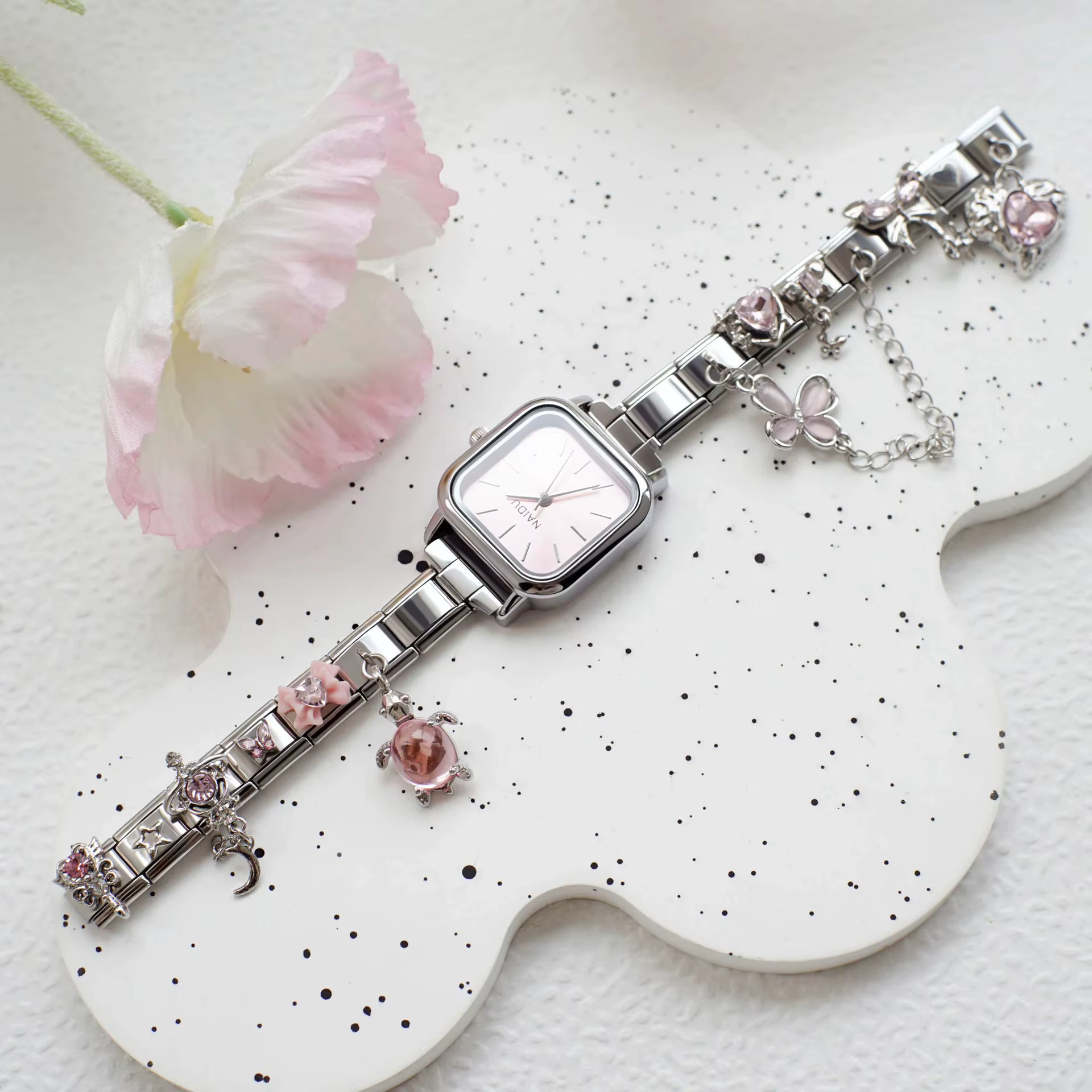 Montre carrée italienne pour femme, bracelet à maillons en acier inoxydable, montre-bracelet à quart