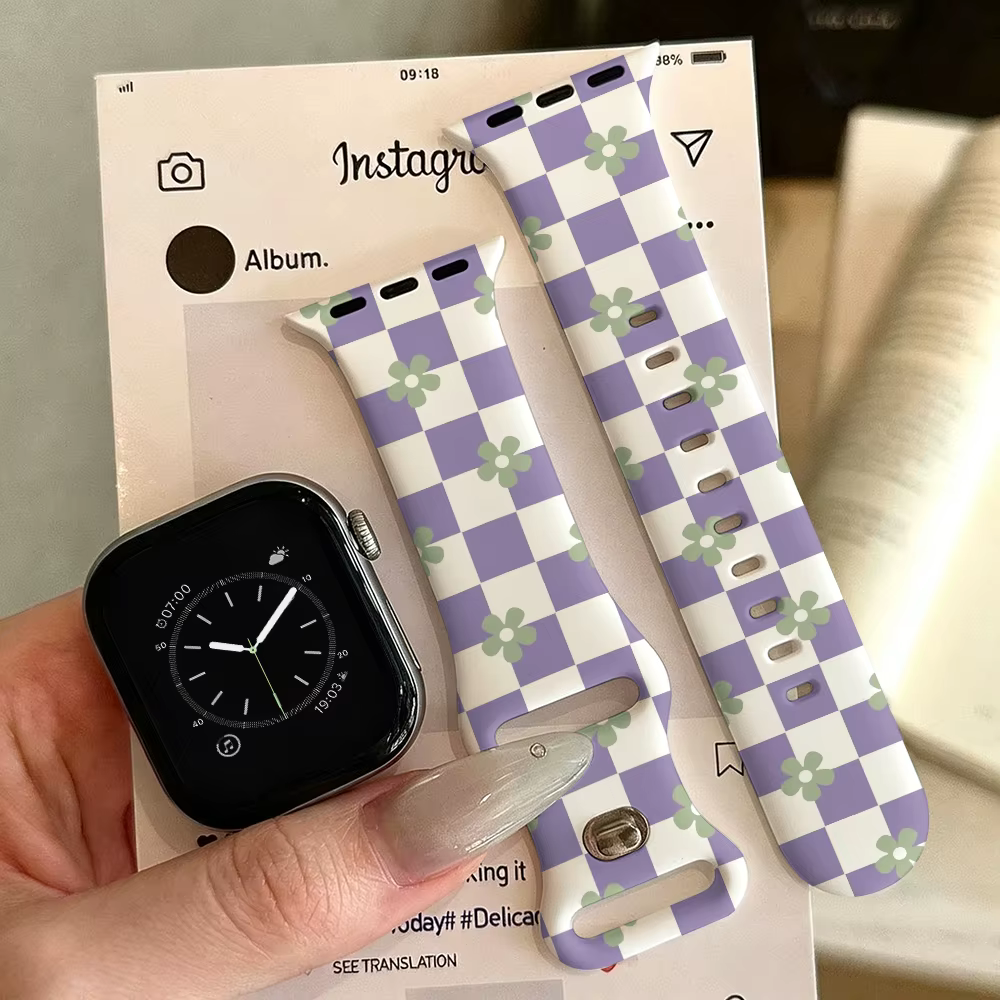 Bracelet à fleurs carrées violettes pour Apple Watch, 42mm 41mm 40mm 44mm 45-38mm, iwatch série 8 7